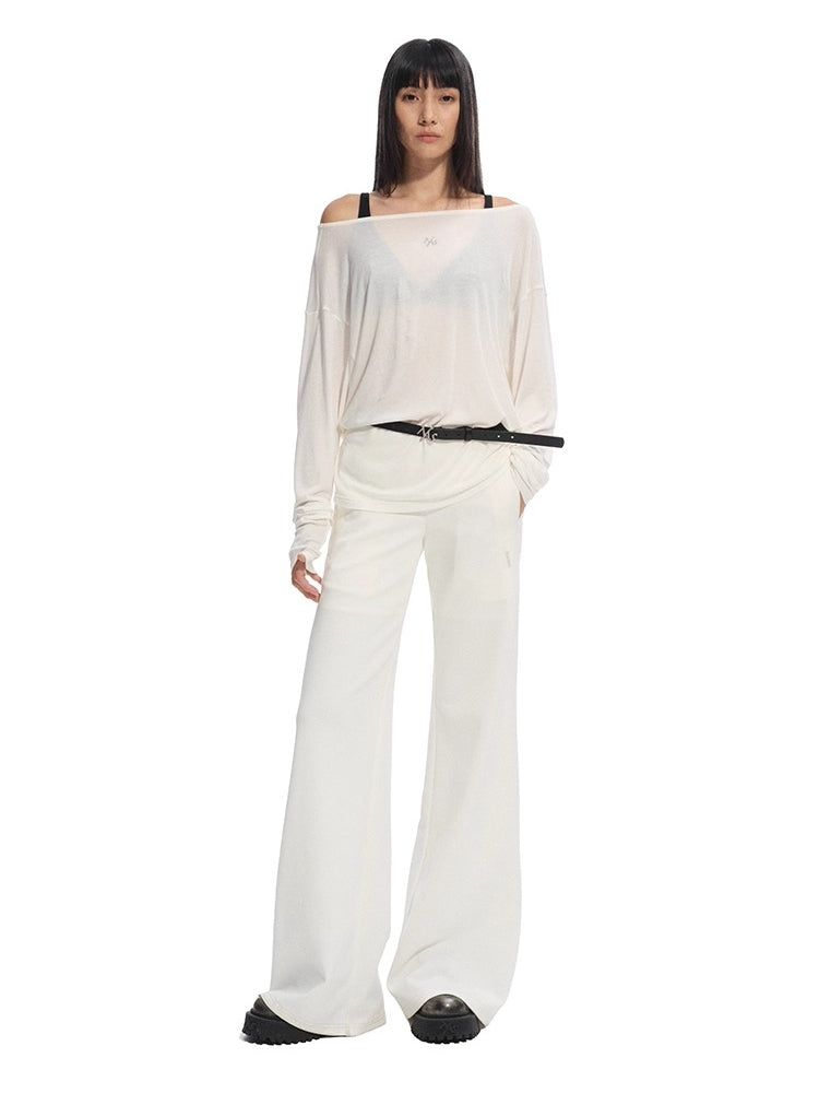 Boat Neck Slightly Sheer Knotted Open-back T-shirt - CHINASQUAD