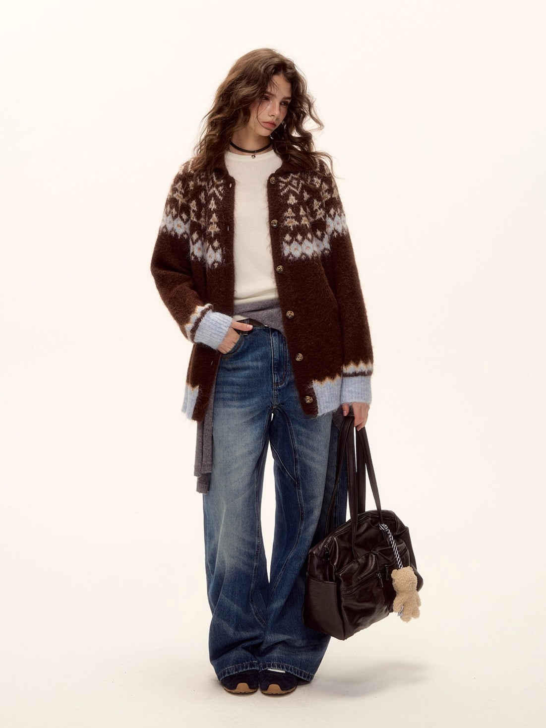 Vintage Washed Distressed Wide-Leg Jeans