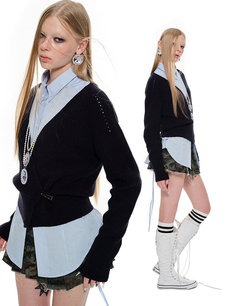 V-neck Knit Cardigan - CHINASQUAD