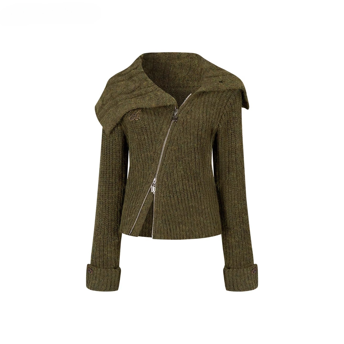 Oversized Lapel Asymmetrical Zip Knit Cardigan - CHINASQUAD