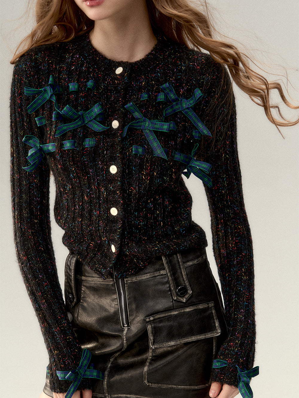 Bowknot Knit Cardigan & Hat & Scarf Set - CHINASQUAD