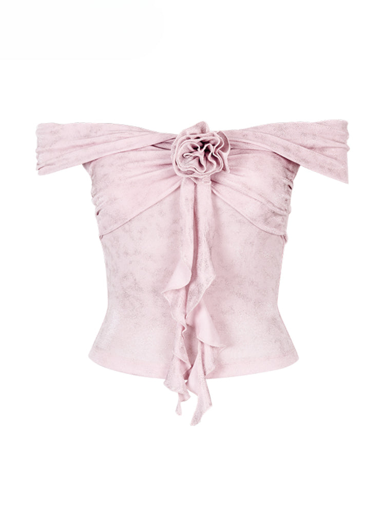 3D Rose One-shoulder Short-sleeve T-shirt