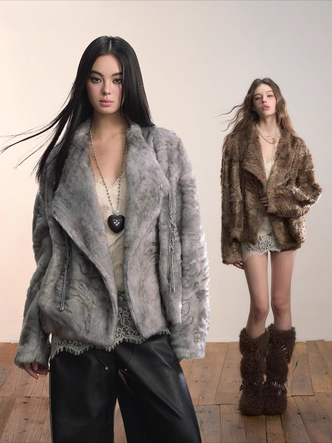 Textured Faux Fur Oversized Lapel Jacket