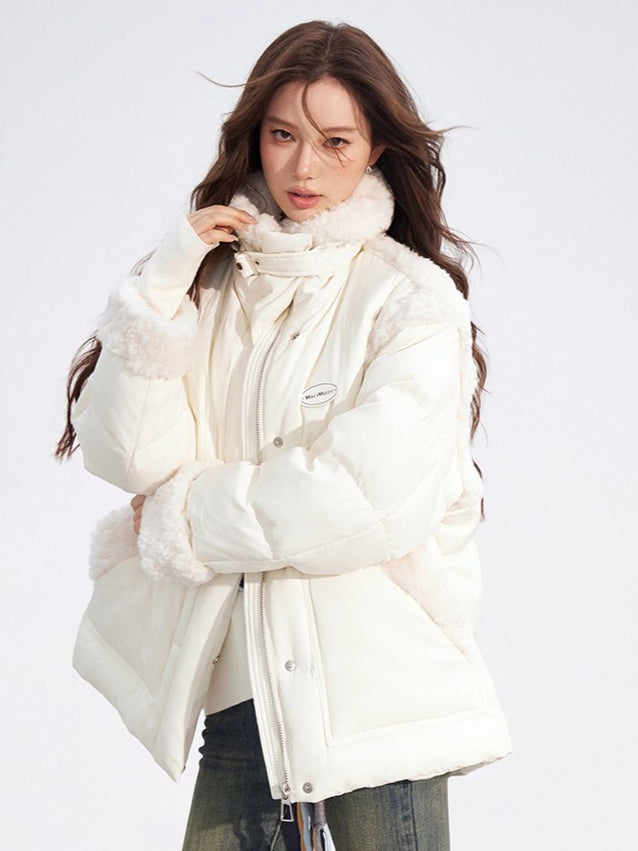Shearling Panel 90% White Duck Down Jacket