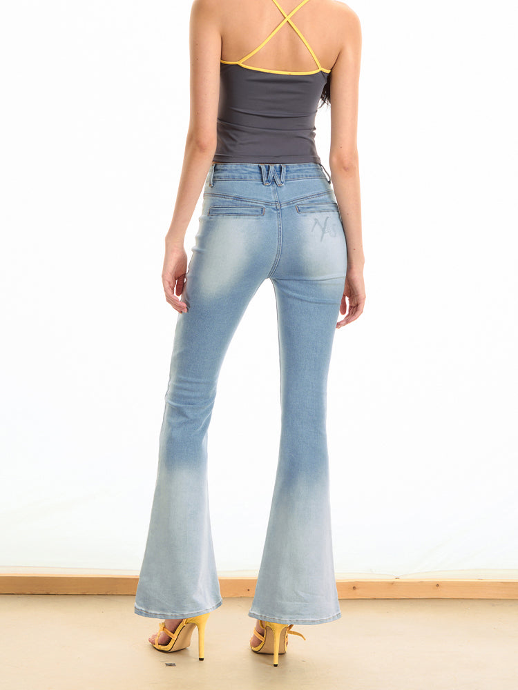 Gradient Mid-waist Washed Flared Pants - CHINASQUAD
