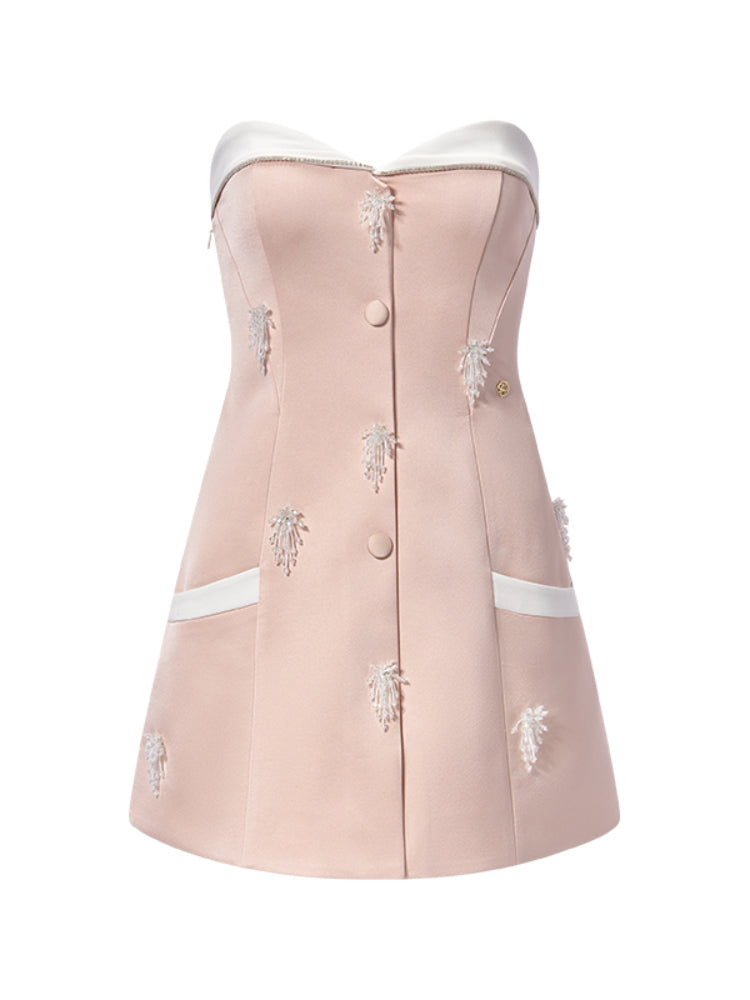 Satin Three-Dimensional Beadwork Halter Dress - CHINASQUAD