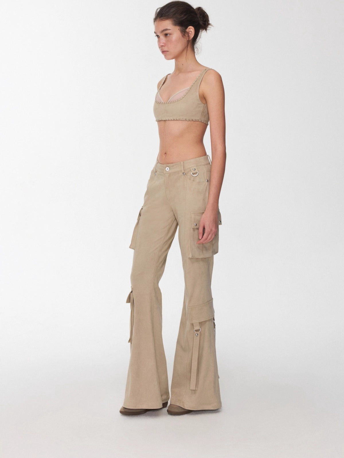 Studded Pocket Flared Utility Pants