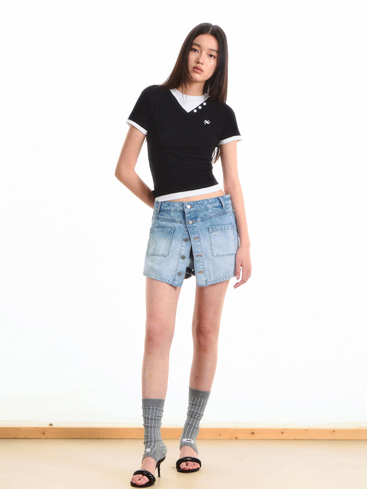 Faux Layered Short Sleeve T-shirt - CHINASQUAD