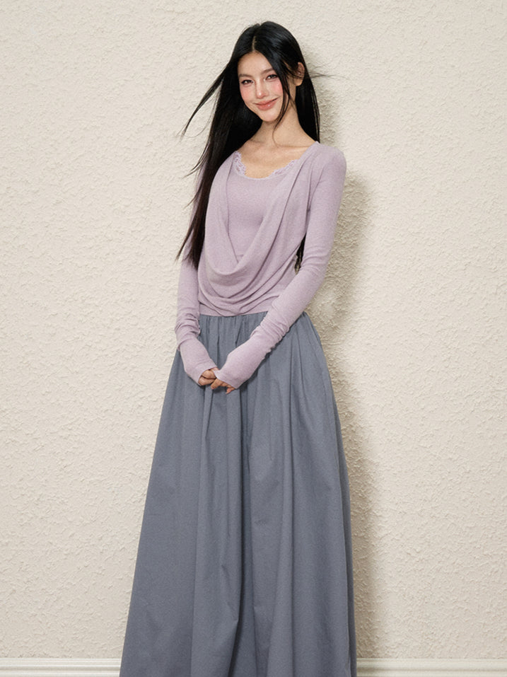 Modal Wool Blend Lace Panel Top - CHINASQUAD