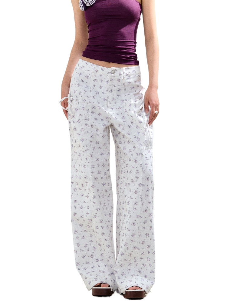 Floral Ruffled Big Pocket Utility Pants - CHINASQUAD