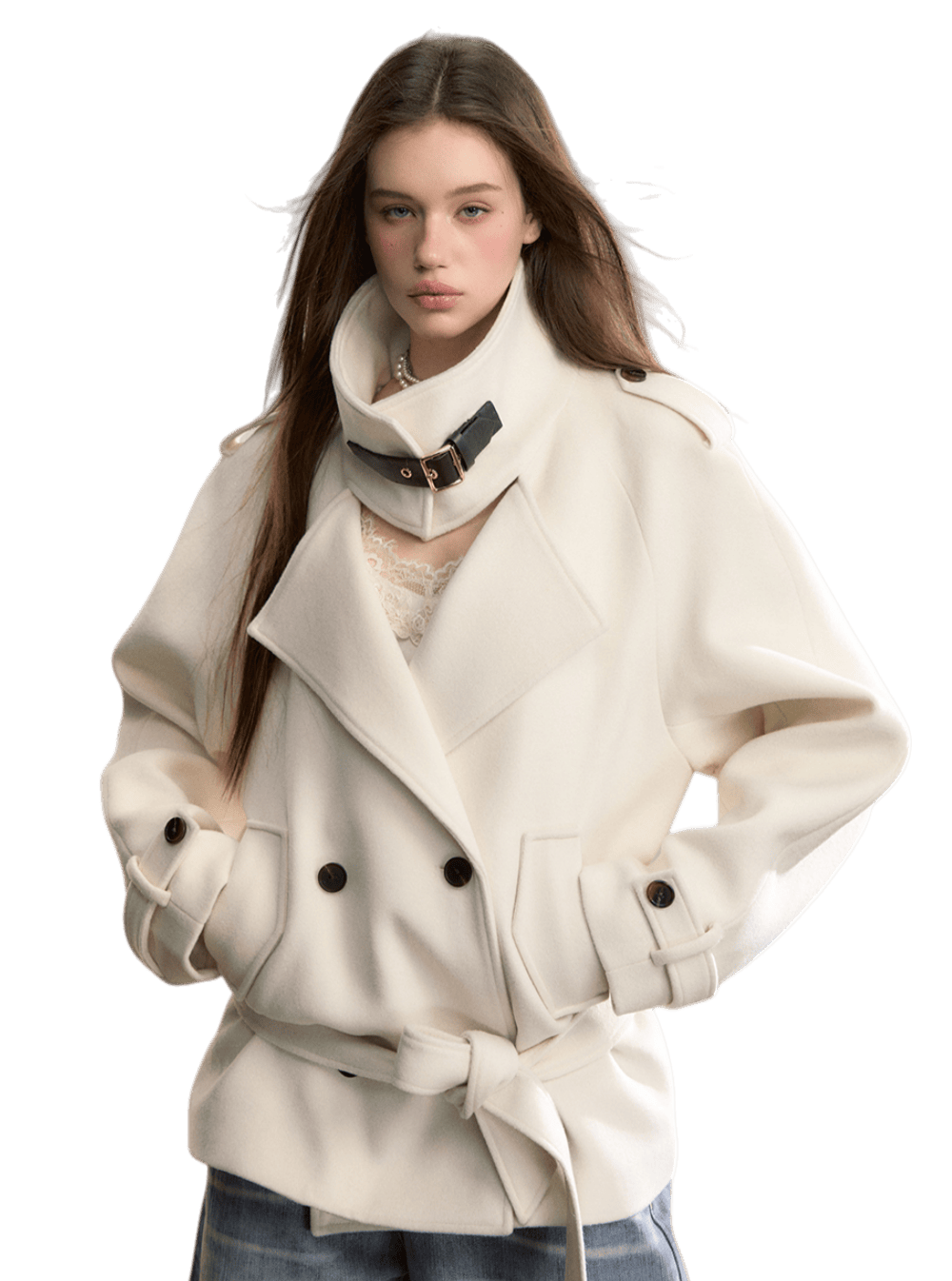 Structured Wool Blend High-Neck Coat