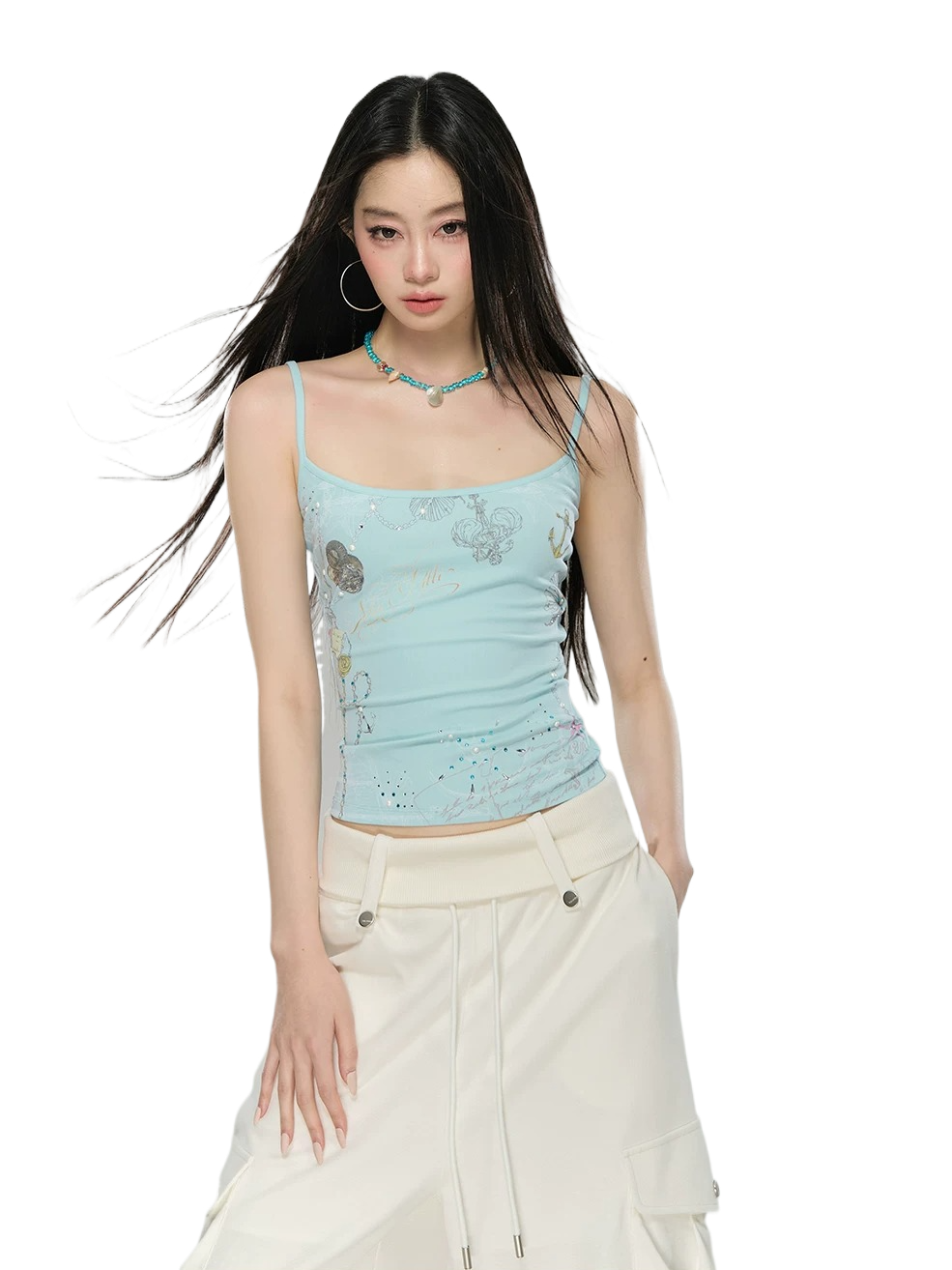 Crystal-Embellished Printed Slim-Fit Camisole
