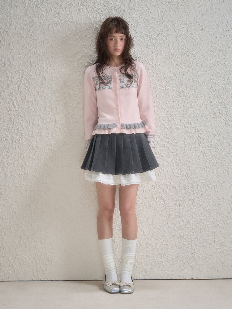 Kitten Knitted Lace Hem Cardigan - CHINASQUAD