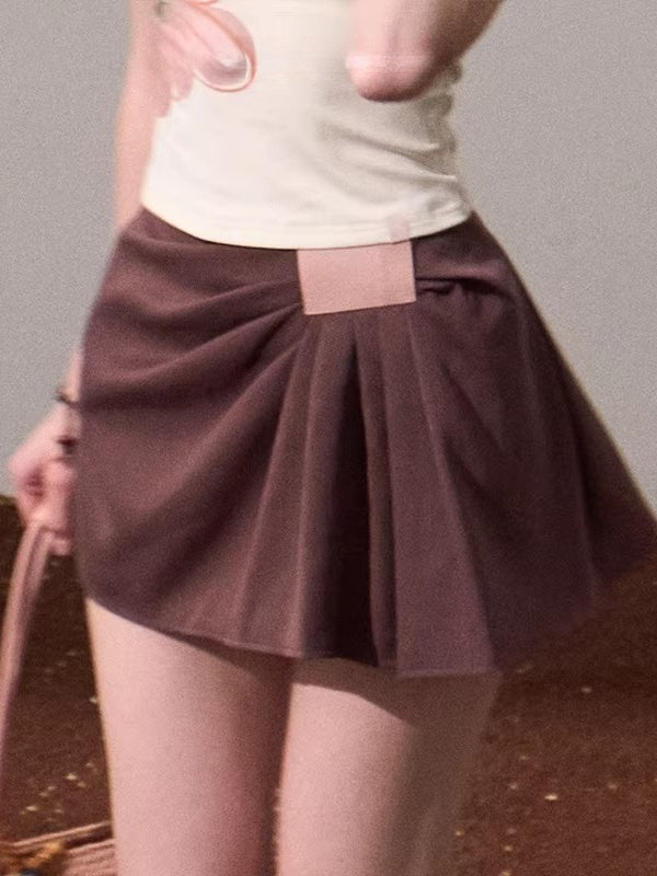 Leather Patch Lyocell–Linen A-Line Skirt