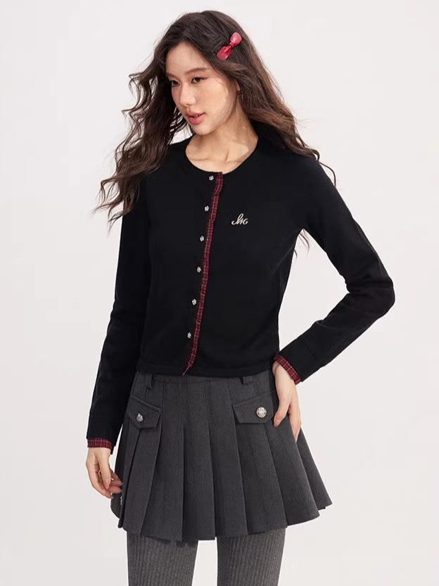 Lace-Trim Patchwork Knit Crewneck