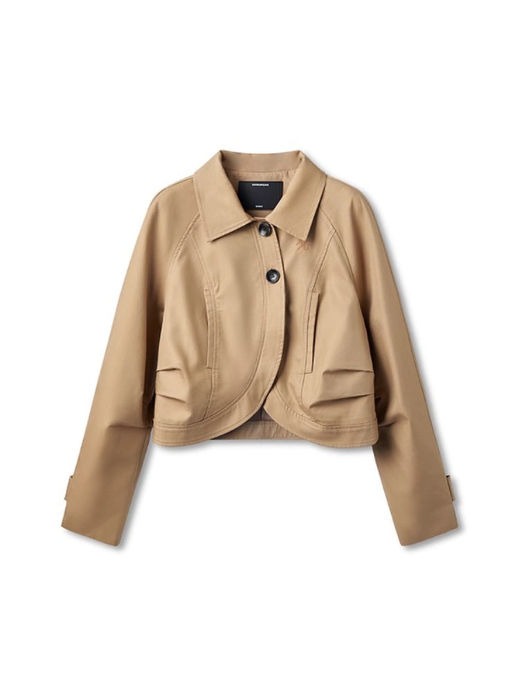 Twill Raglan Sleeve Overlap Placket Collar Jacket - CHINASQUAD