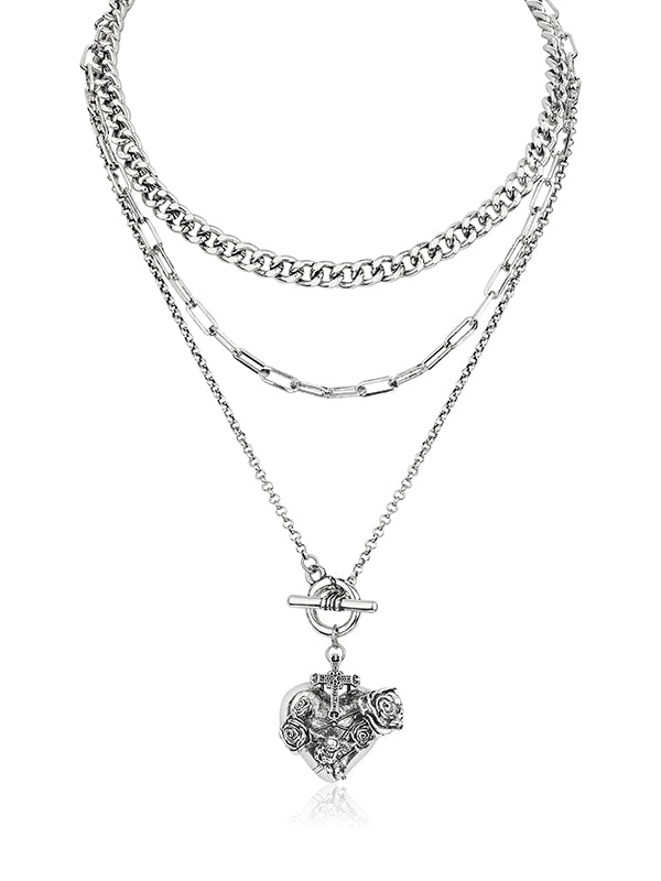 Punk Cross Angel Heart Multi-Layer Necklace - CHINASQUAD