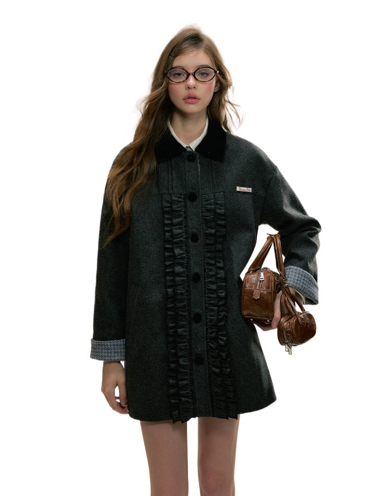 Gray Herringbone Wool Coat - CHINASQUAD