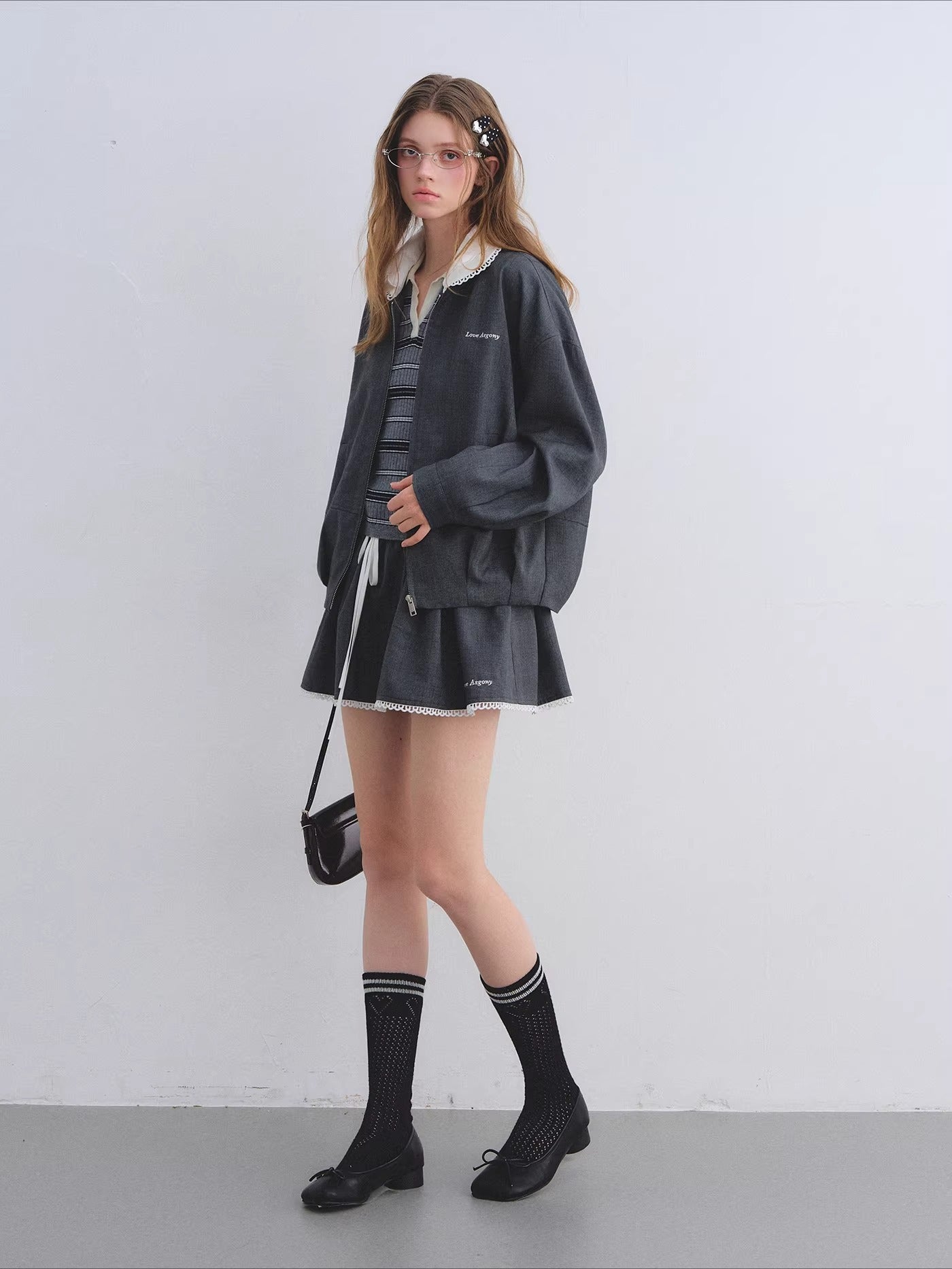 Ruffle Collar Cropped Peplum Jacket Set