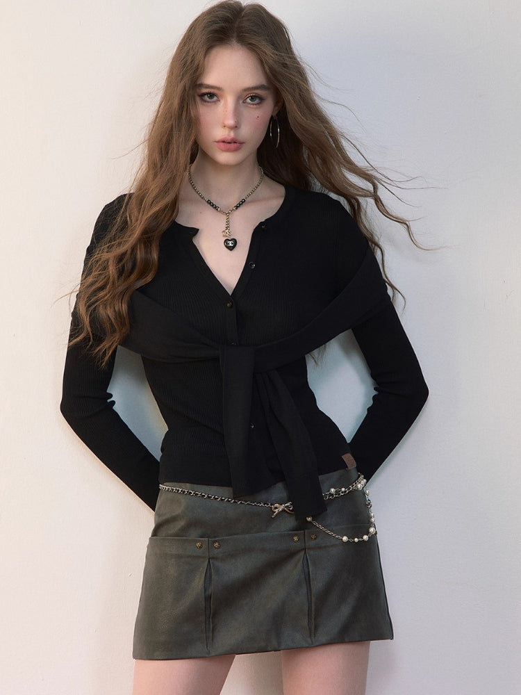 Two-Way Wear Knit Cardigan with Scarf Shawl