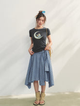 Blue Checkered Irregular Tie-Waist Skirt - CHINASQUAD