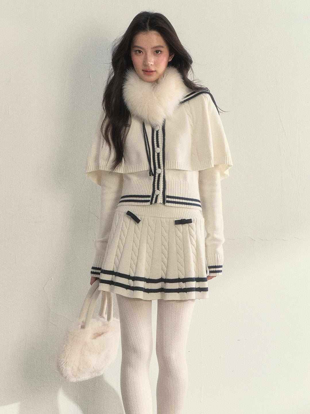 Nautical Cable-Knit Vintage Cape & Skirt Set