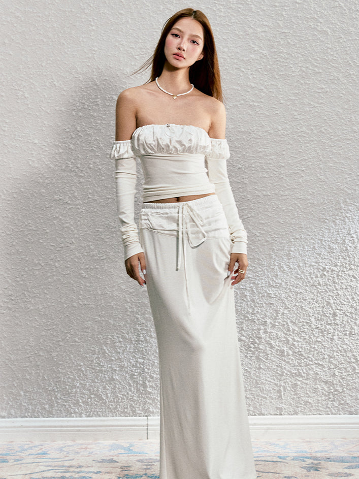 Detachable Puff Sleeve Strapless Top & Skirt Set - CHINASQUAD