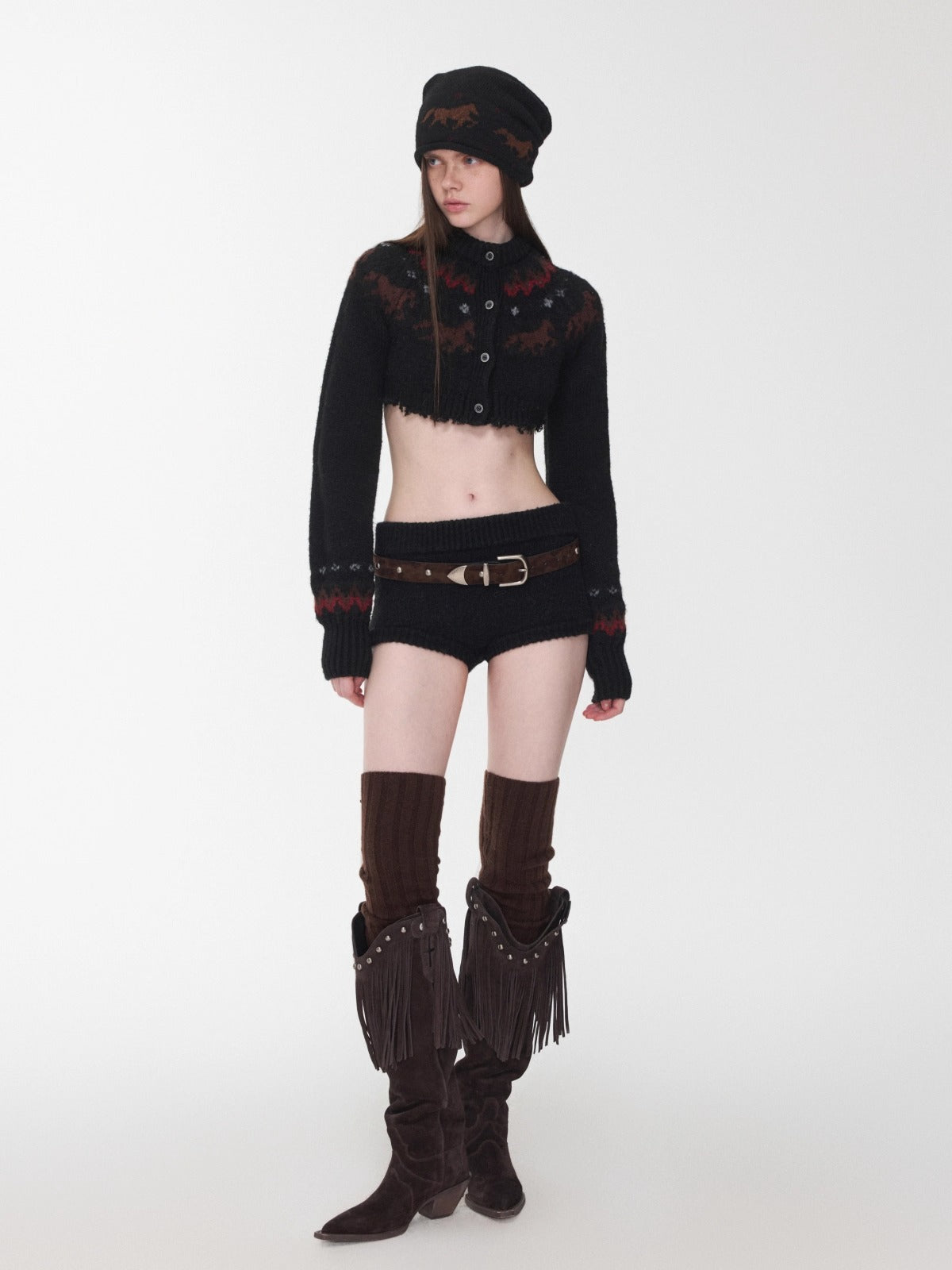 Vintage Camo Studded Horsehair Leather Belt