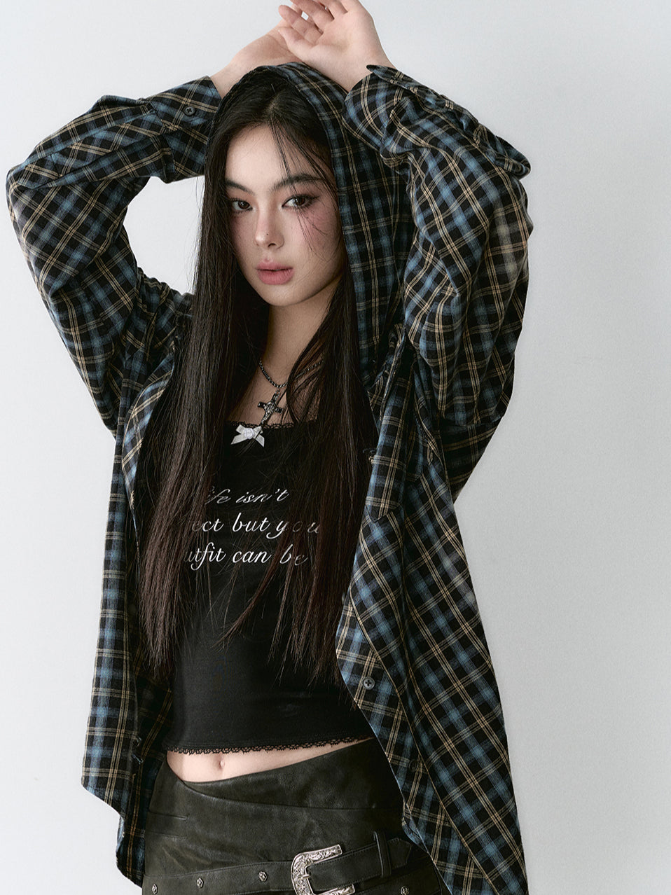 Washed Vintage Plaid Hooded Shirt - CHINASQUAD