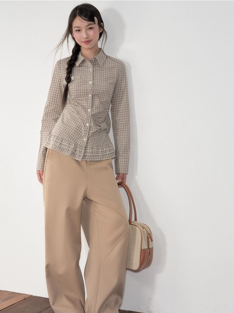Retro Checkered Bow-Trimmed Shirt