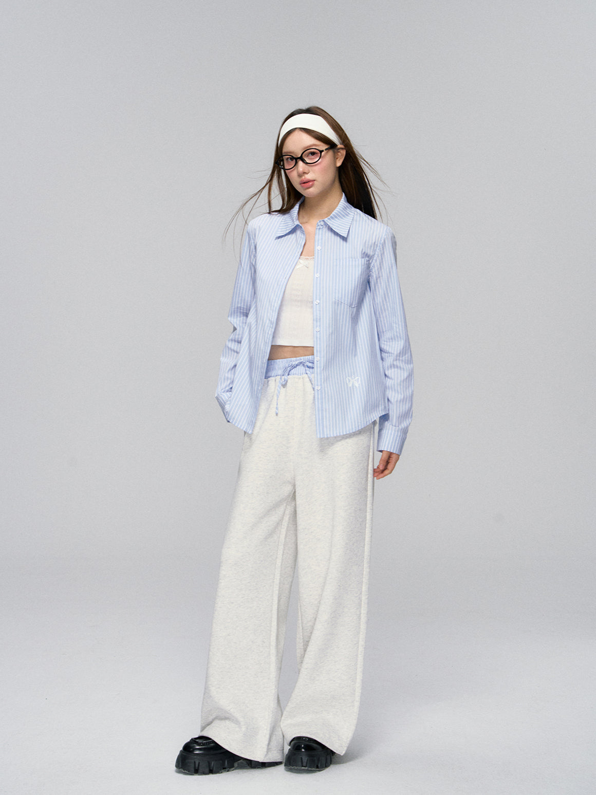 Striped Contrast Waist Wide-Leg Pants - CHINASQUAD