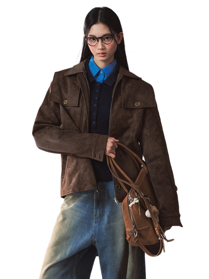 Vintage Brown Suede Jacket - CHINASQUAD