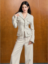 Navy Collar White Tweed Jacket - CHINASQUAD