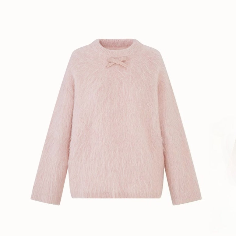 Little Lamb Alpaca-Cashmere Long Plush Crewneck