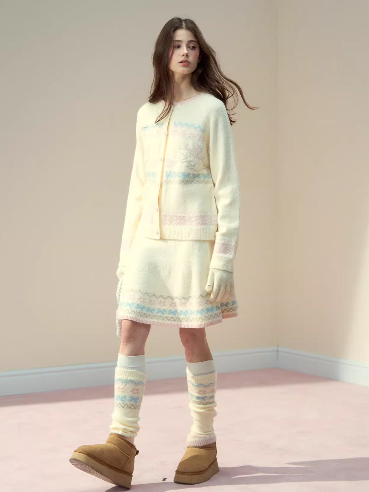 Fair Isle Cat Motif Knit Set - CHINASQUAD