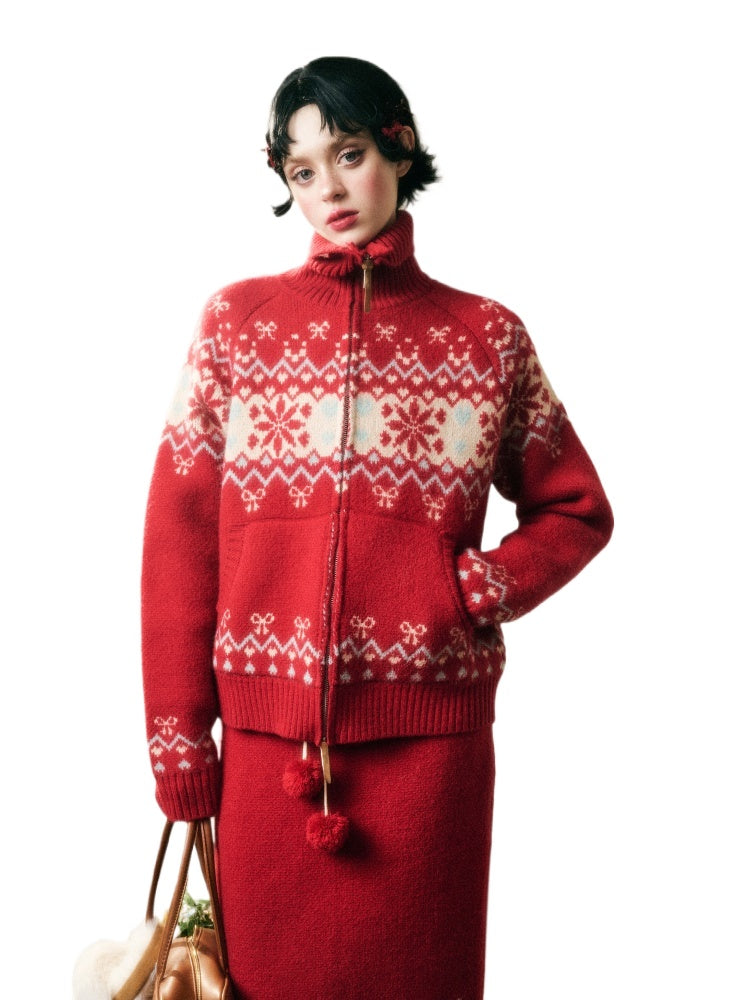 Warm Fabric Color Block Sweater & Skirt Set - CHINASQUAD