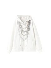 Black & White Oversized Chain Print Hoodie Cardigan - CHINASQUAD