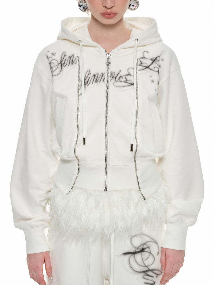 White & Gray Cropped Hoodie Cardigan - CHINASQUAD