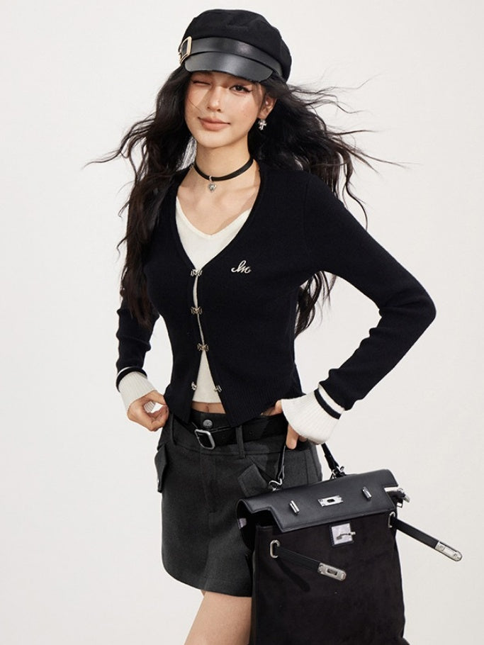 Contrast Layered Knit Cardigan - CHINASQUAD