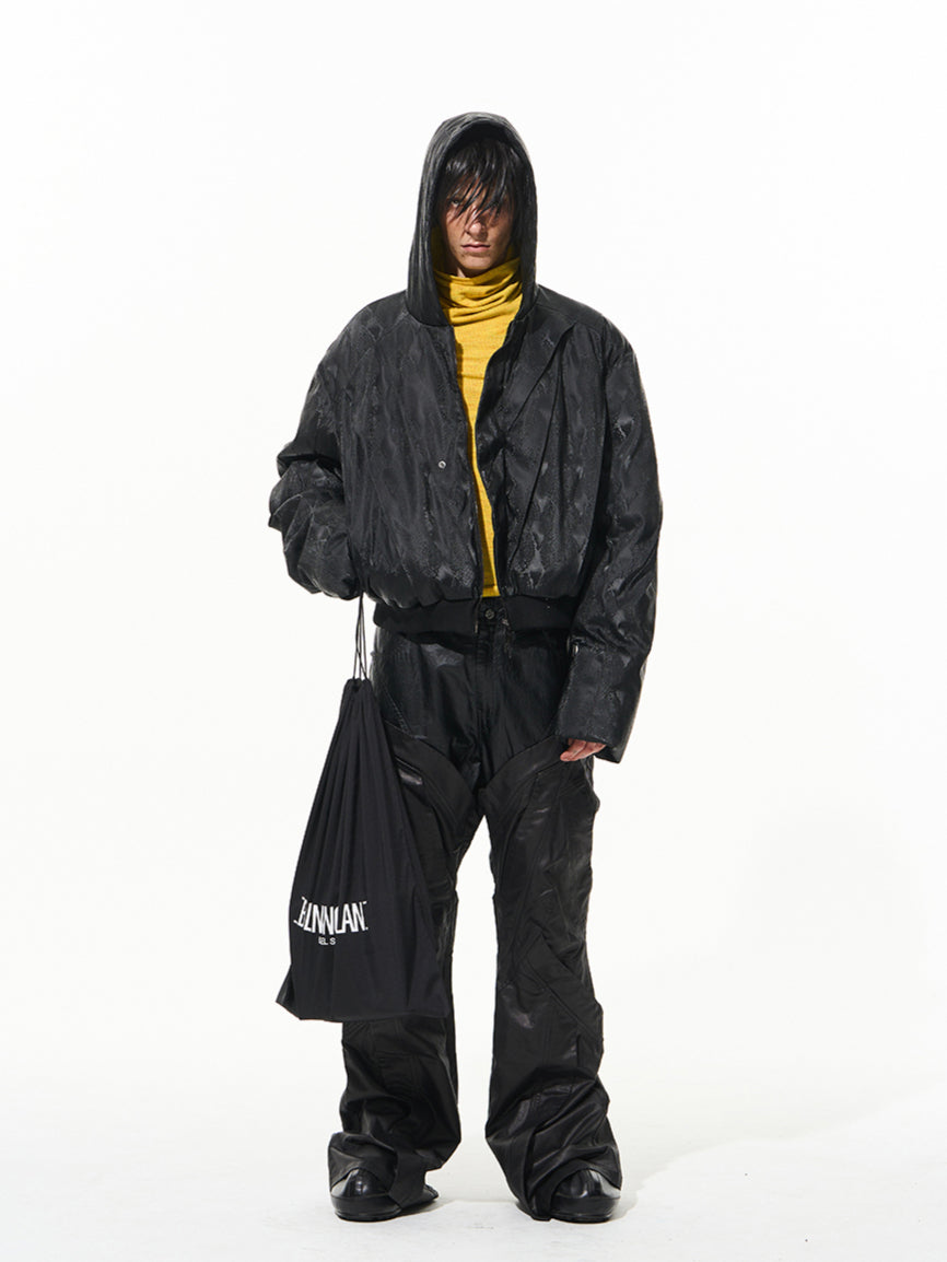 Dark Snake Pattern Short Hooded Puffer Jacket - CHINASQUAD