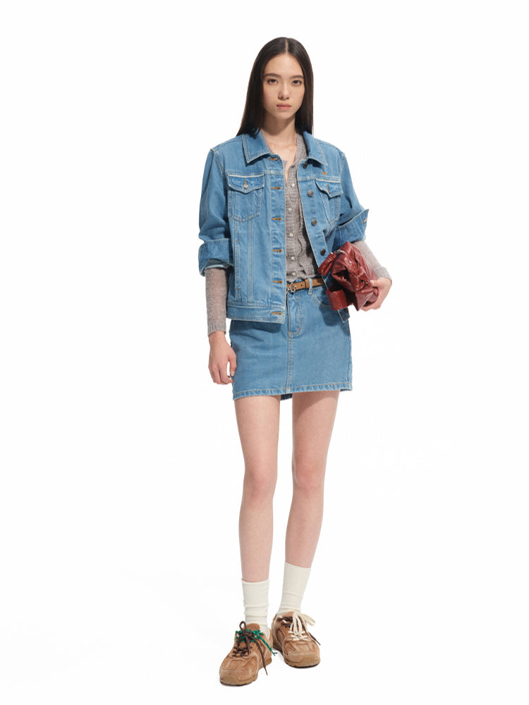Denim Mid-rise Straight Pencil Skirt - CHINASQUAD