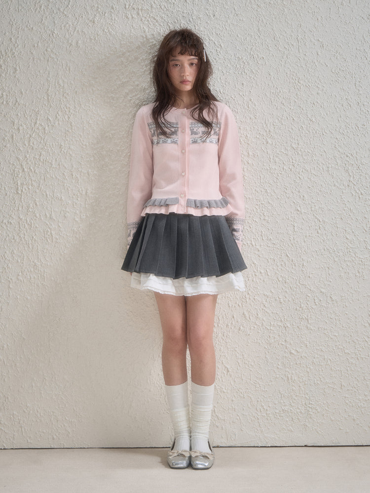 Kitten Knitted Lace Hem Cardigan - CHINASQUAD