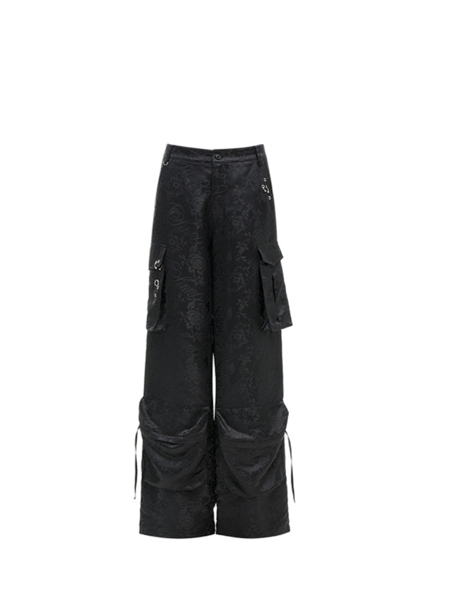 Black & Pink Jacquard Cargo Pants - CHINASQUAD