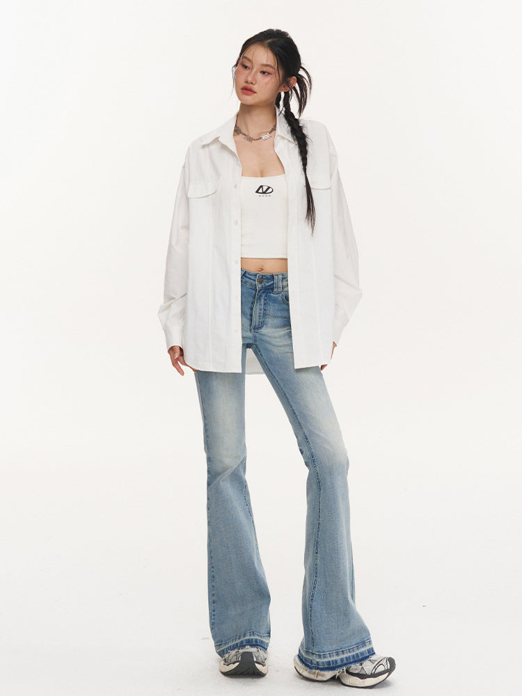 Washed Stretch Slim Flare Jeans - CHINASQUAD
