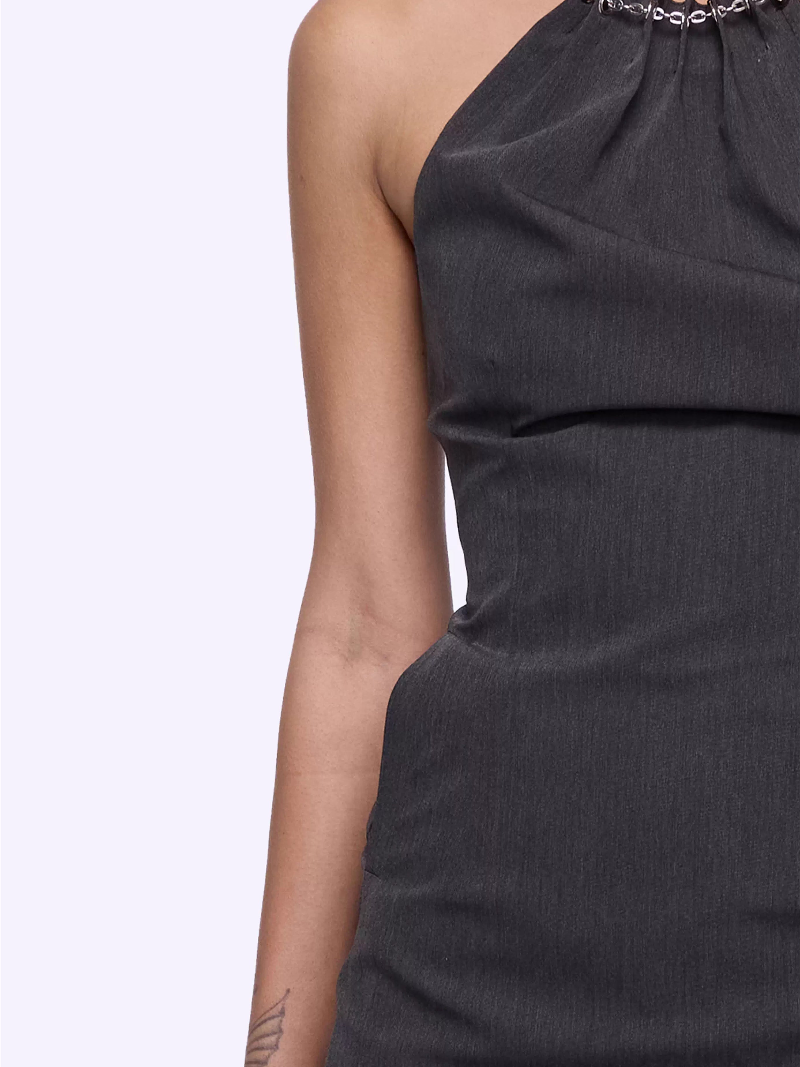 Chain Halter Bubble-Waist Mini Dress