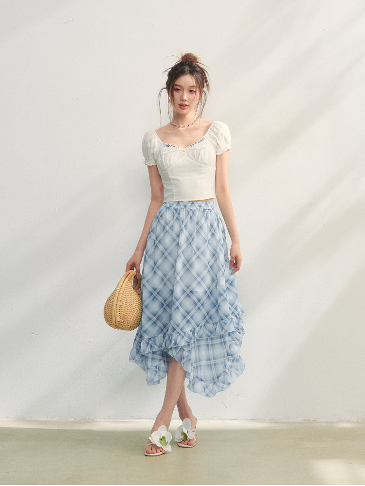 Irregular Ruffle  Top & Midi Skirt Set - CHINASQUAD
