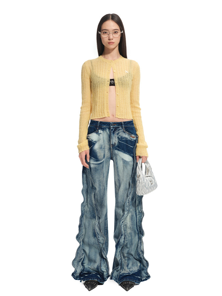 Alpaca Mohair Slim Fit Hollow-out Knit Blouse - CHINASQUAD