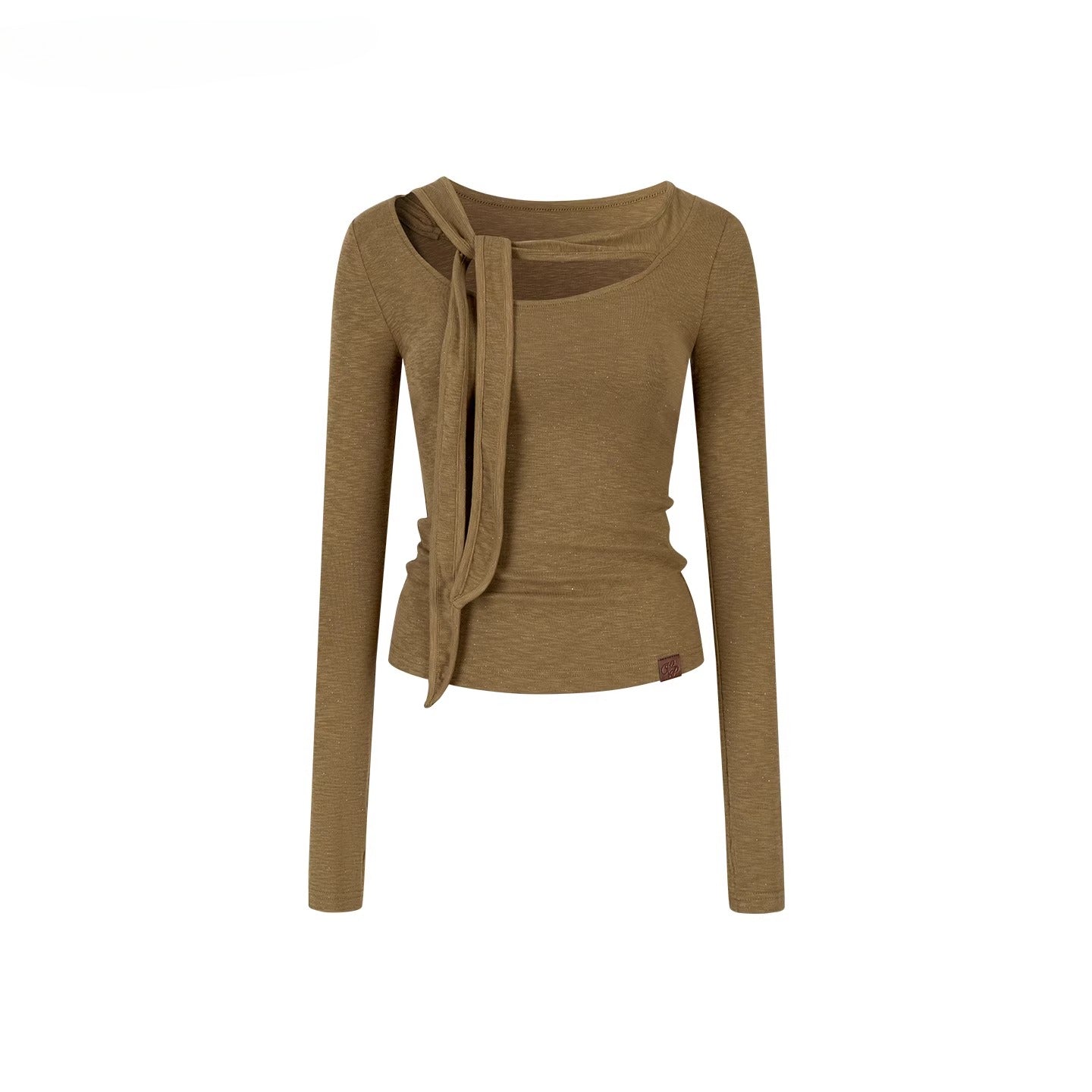 Tie-Detail U-Neck Long Sleeve Knit Blouse - CHINASQUAD