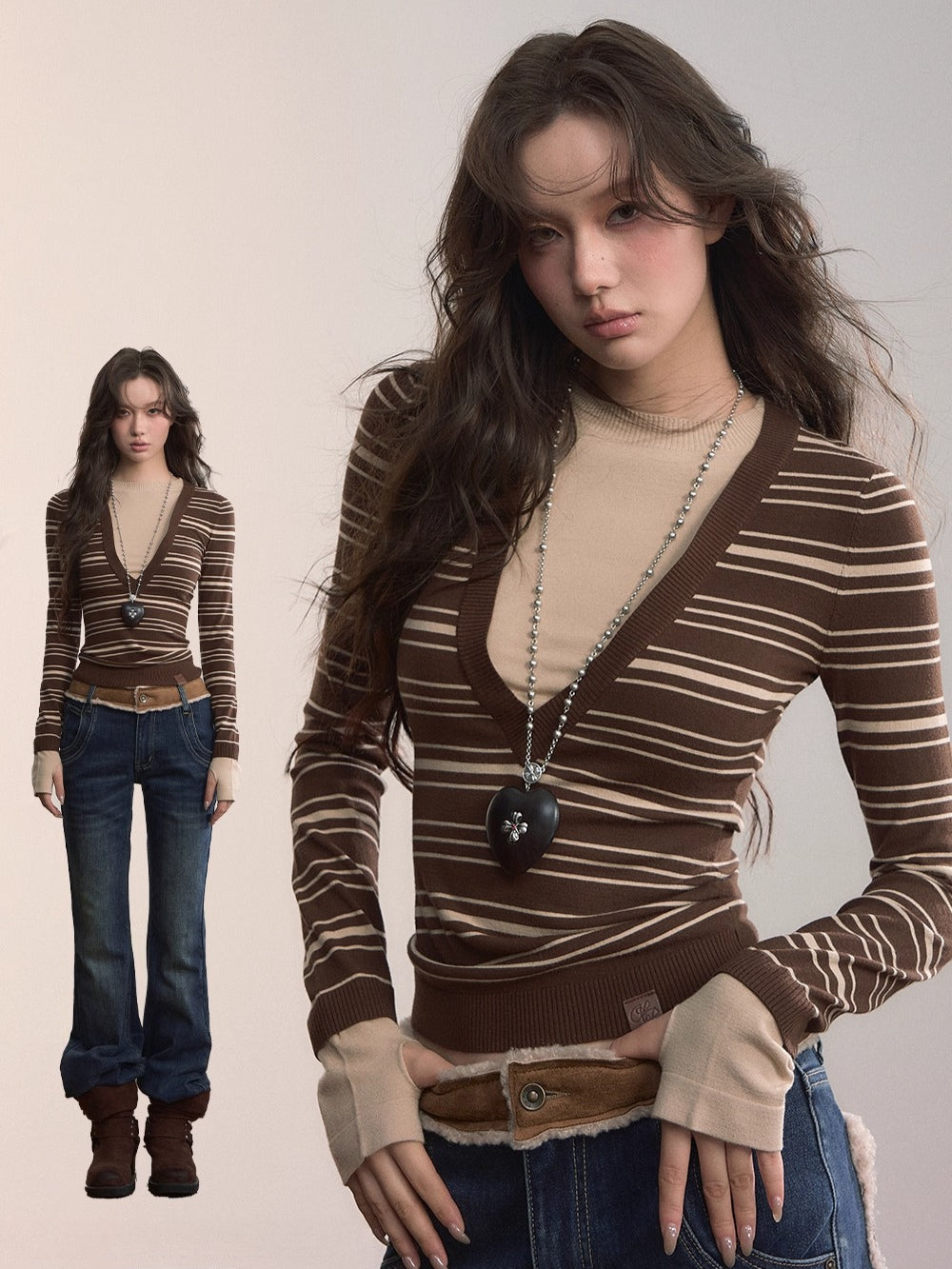 Contrast Stripe Fitted Knit Crewneck