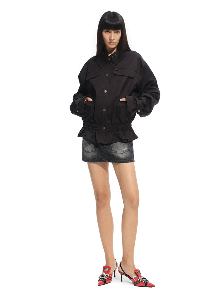 Fine Twill Wrinkle-Resistant Hem Pleated Silhouette Jacket - CHINASQUAD